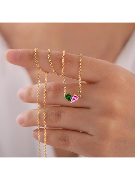 Emerald Heart Necklace · 925 Silver, 14K Gold Finish | Loretana Women\'s Green And Glod 14 k Dainty Gold Plated Heart Birthstone Necklaces